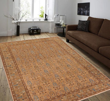 handmade Transitional Kafkaz Chobi Ziegler Tan Green Hand Knotted RECTANGLE 100% WOOL area rug 7 x 10